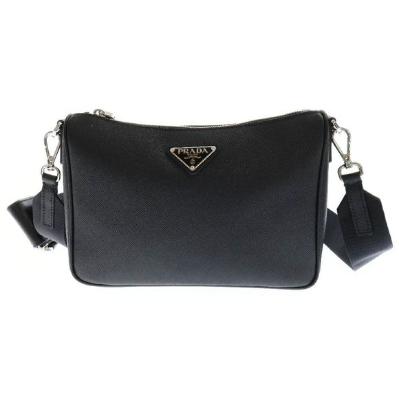 Prada Triangle Saffiano Leather Shoulder Bag Black - Picture 1 of 5